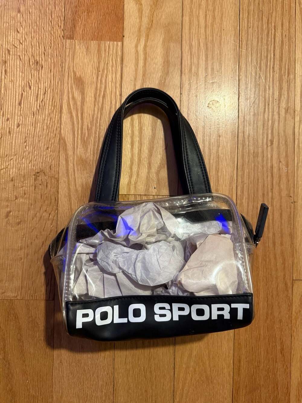 Vintage 90's Polo Sport Ralph Lauren Clear Tote Bag Black Vinyl Handbag - Picture 2 of 4